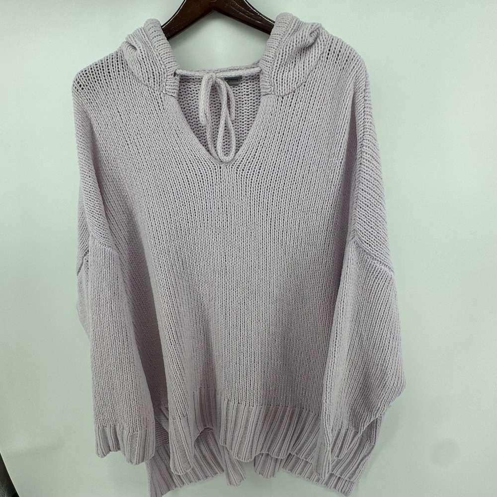 Aerie Lavender Chenille Knit Bohemian Hooded Sweater Oversized V-Neck Tie‎ Large